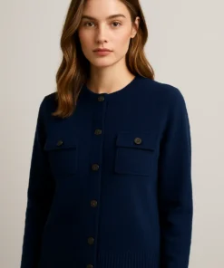 Cardigan con collo coreana in preziosa lana merino